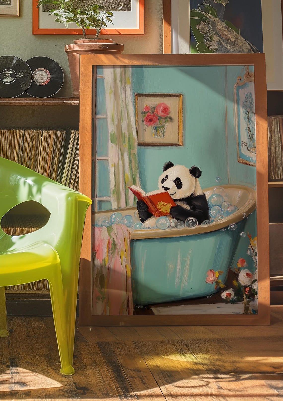 Panda Reading a Book in a Bubble Bath Funny Bathroom Art Poster - Image 2
