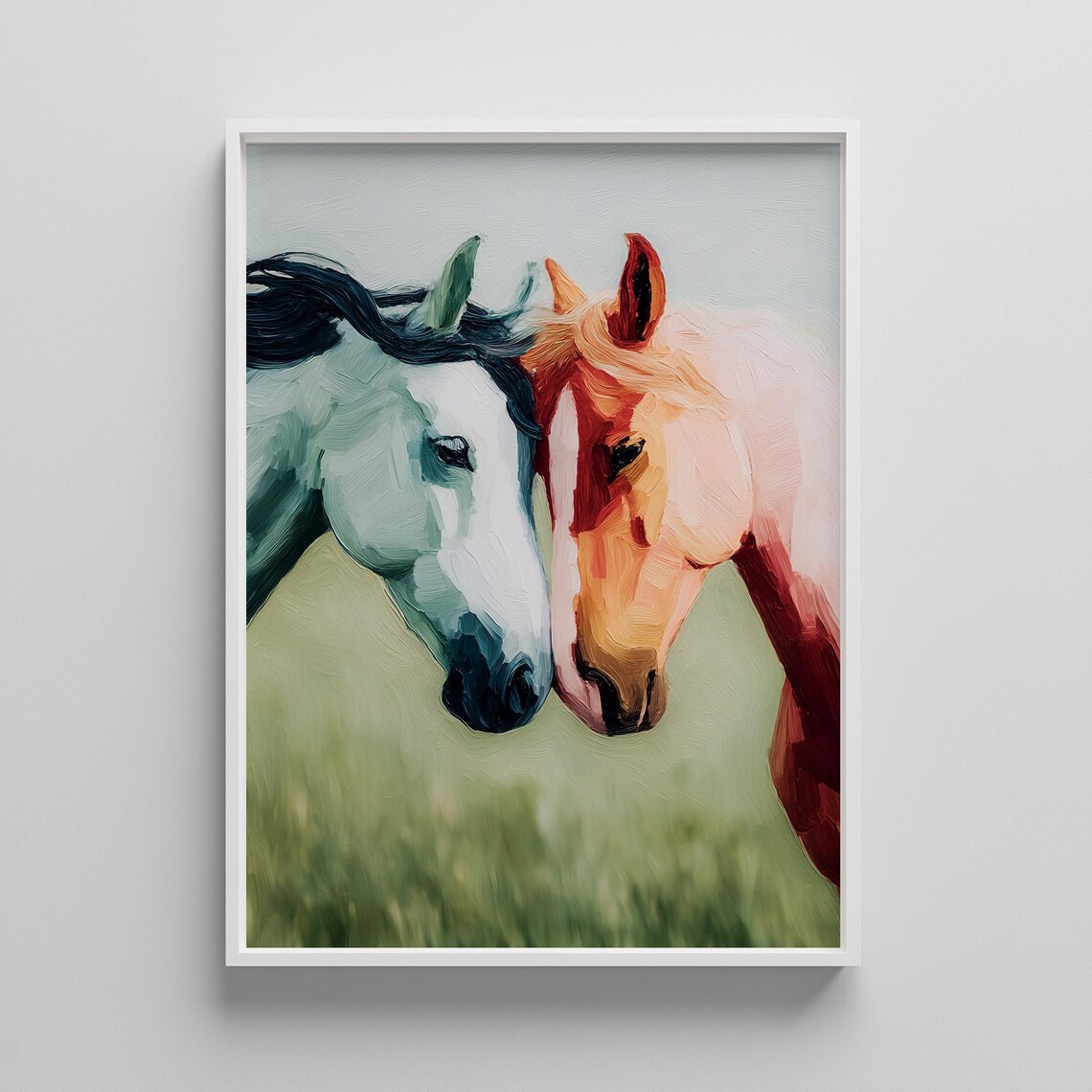 Two Horses Nuzzling Equestrian Companionship Oil Painting Poster