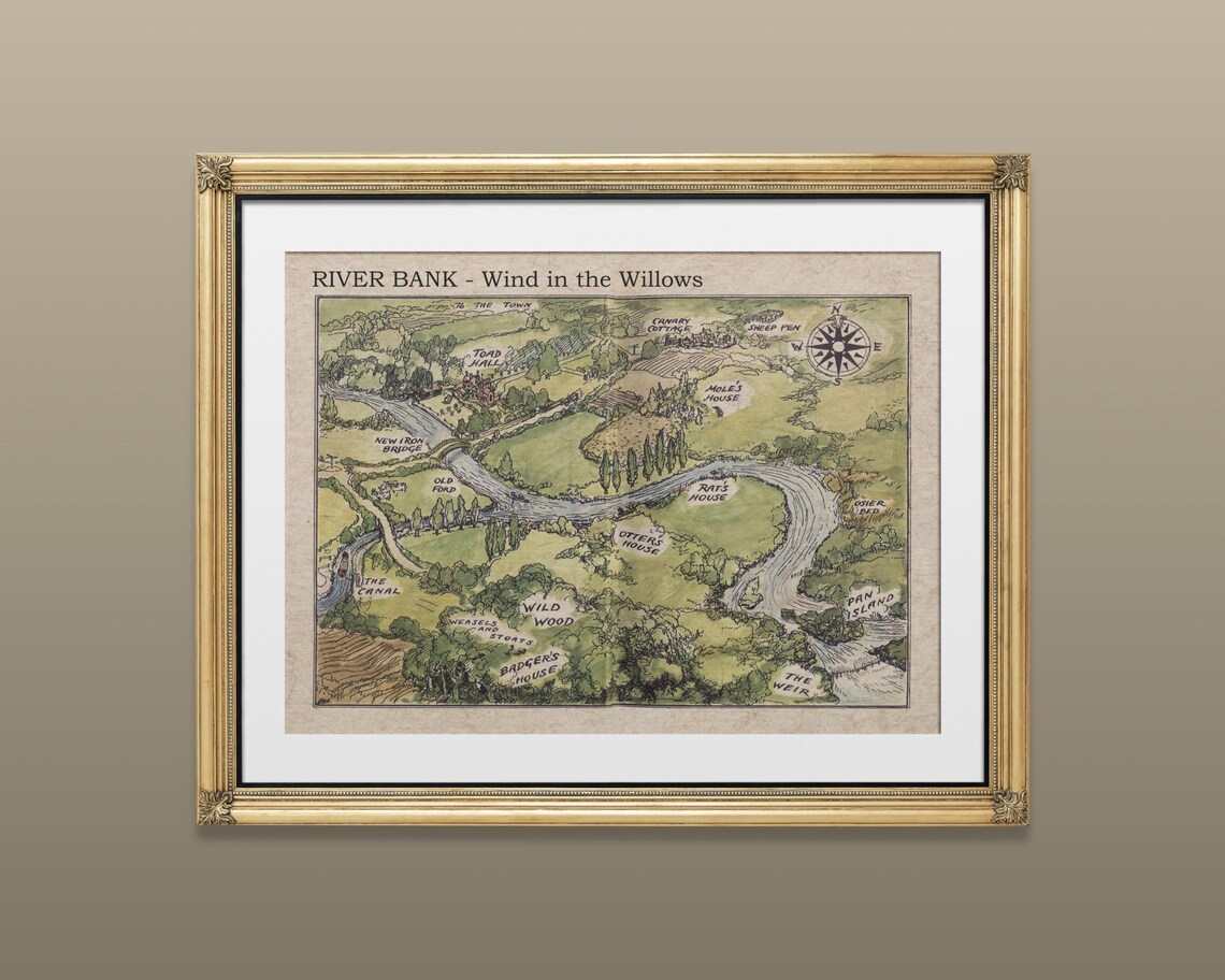 River Bank Illustrative Map, Vintage Nursery Decor - Image 2