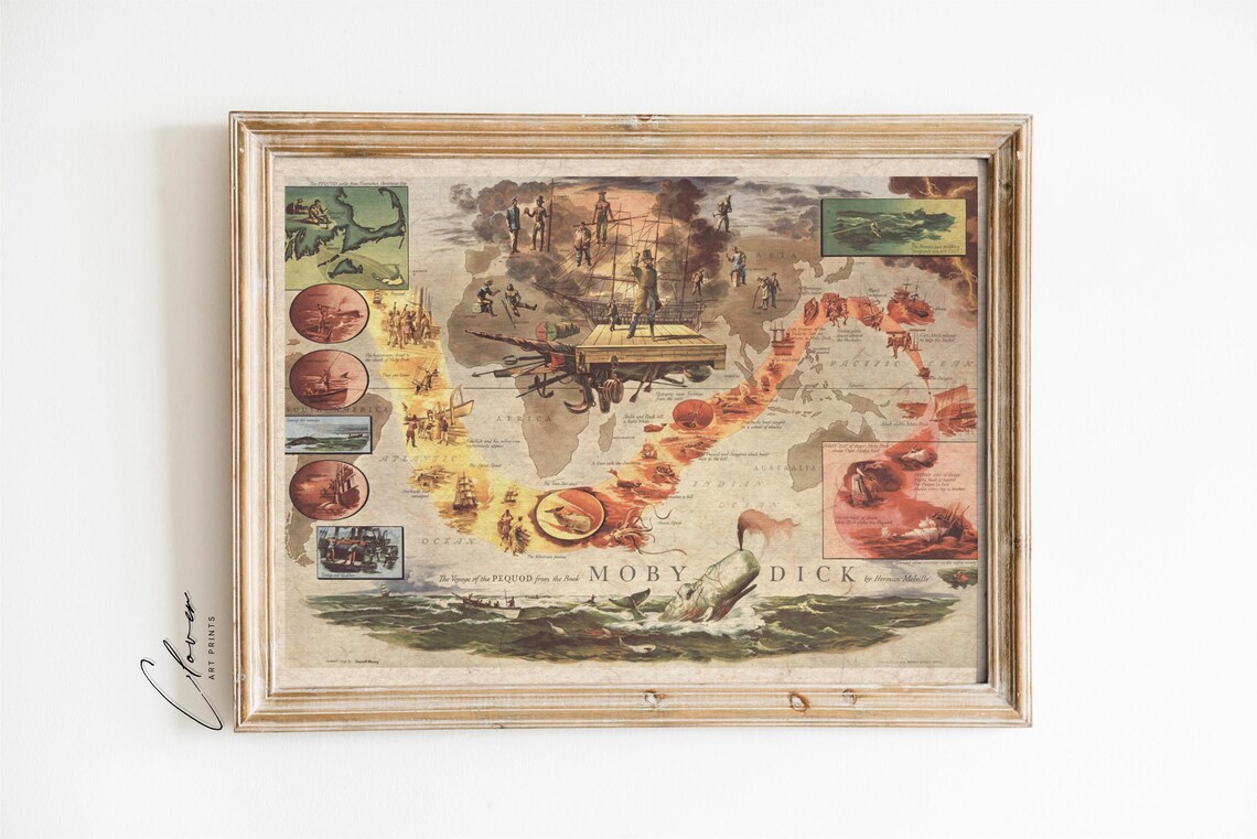 Moby Dick The Voyage of the Pequod Illustrated World Map Poster - Image 3