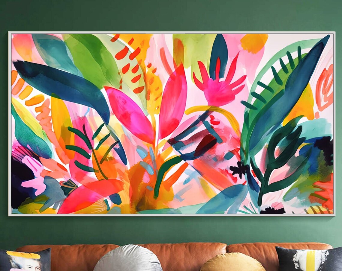Bold Tropical Leaves In Pink Green Orange Abstract Art Poster