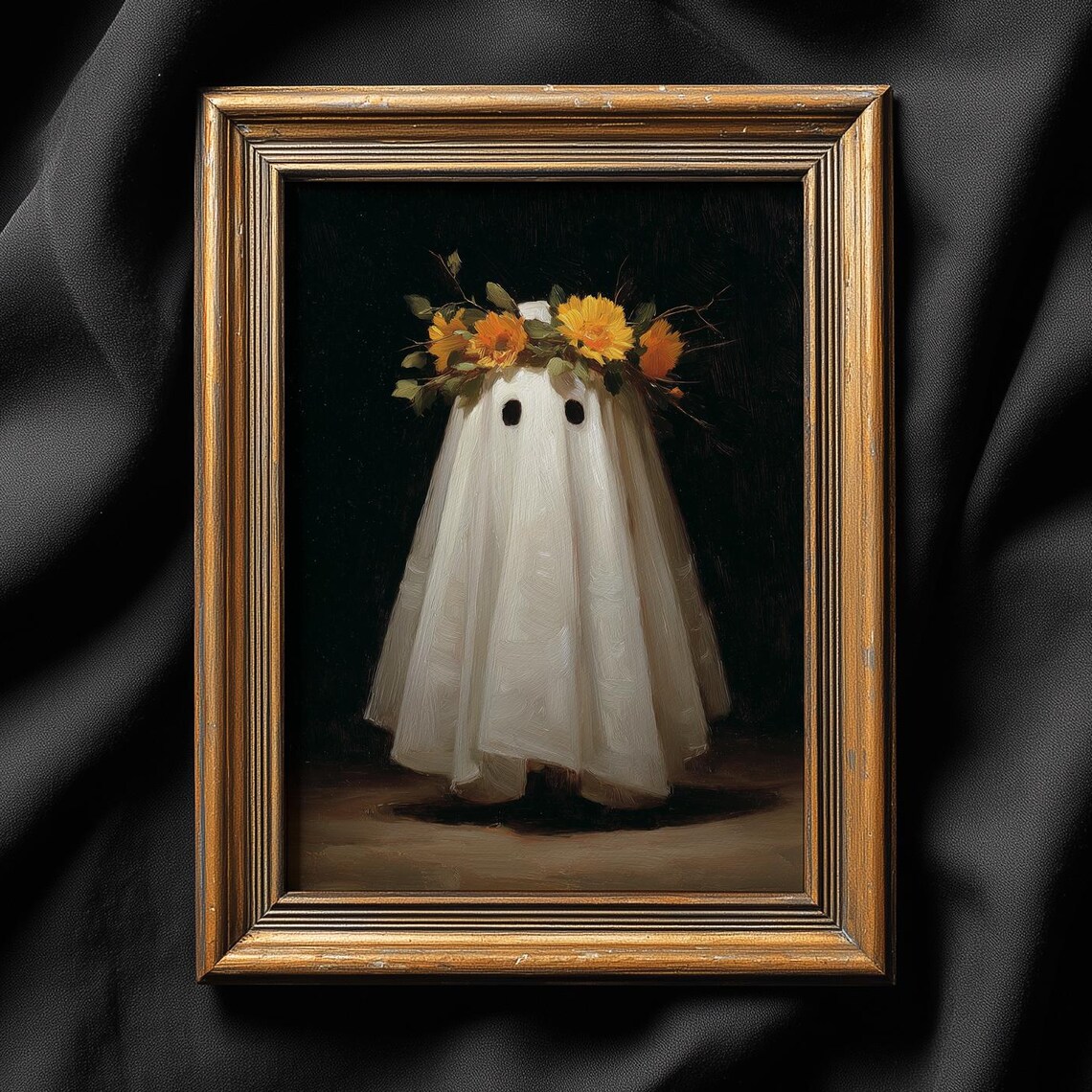 Cute Ghost Floral Crown Halloween Spooky Nursery Whimsical Art Poster