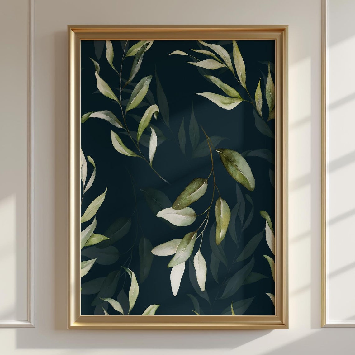 Dark Botanical Eucalyptus Leaves Watercolor Greenery Wall Art