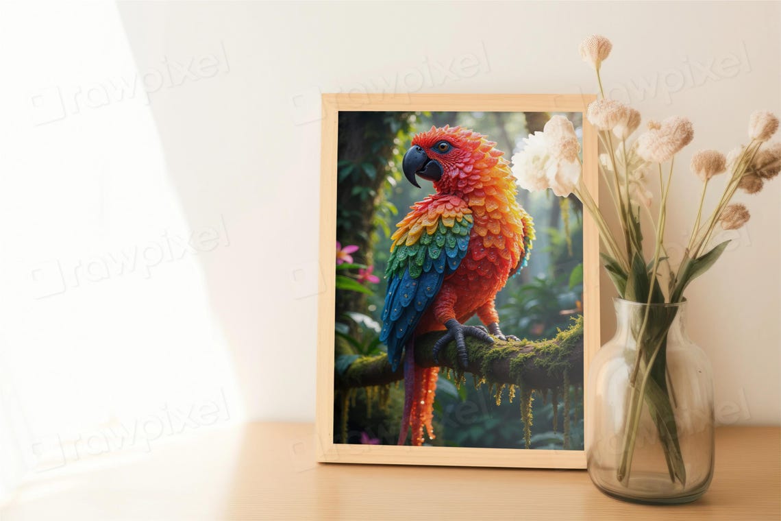 Vibrant Rainbow Parrot Perched on a Mossy Jungle Branch Poster - Image 5