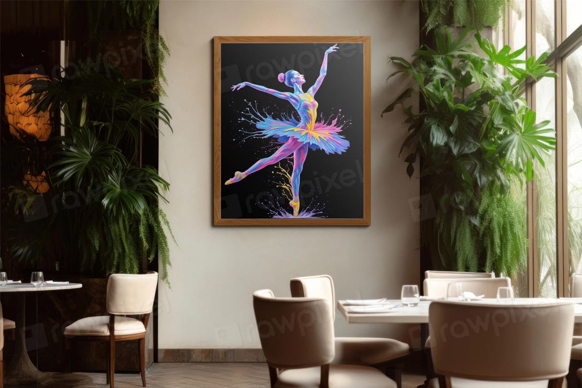 Colorful Neon Ballerina Dancer with Vibrant Paint Splash Poster - Image 3