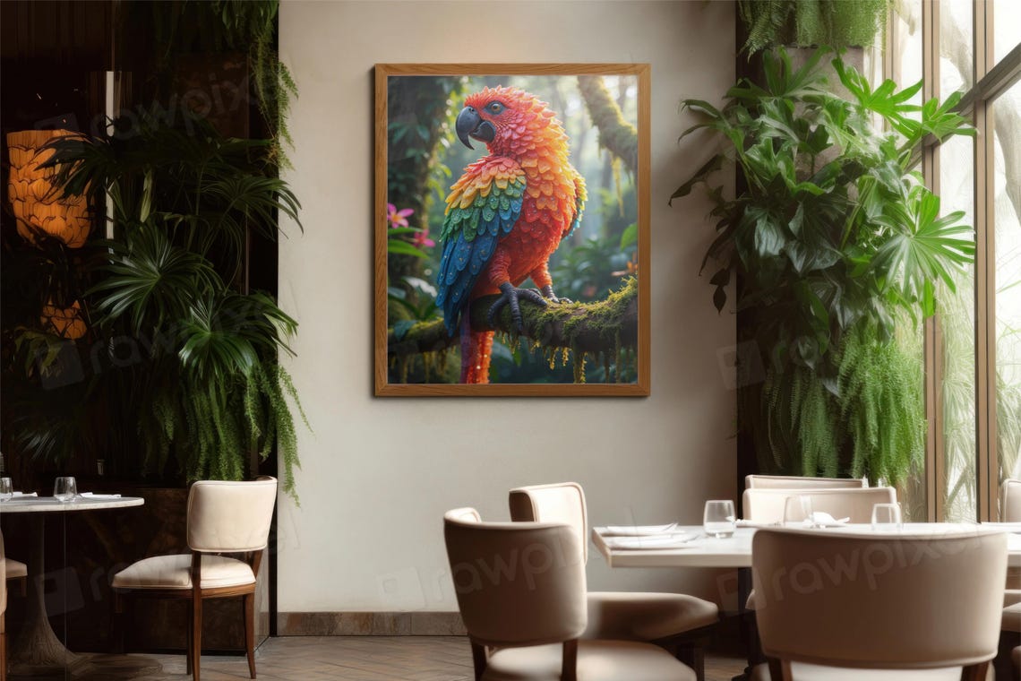 Vibrant Rainbow Parrot Perched on a Mossy Jungle Branch Poster - Image 3