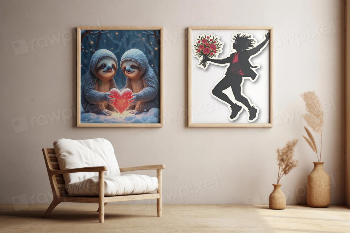 Two Adorable Sloths Holding a Glowing Heart in the Snow Poster - Image 3