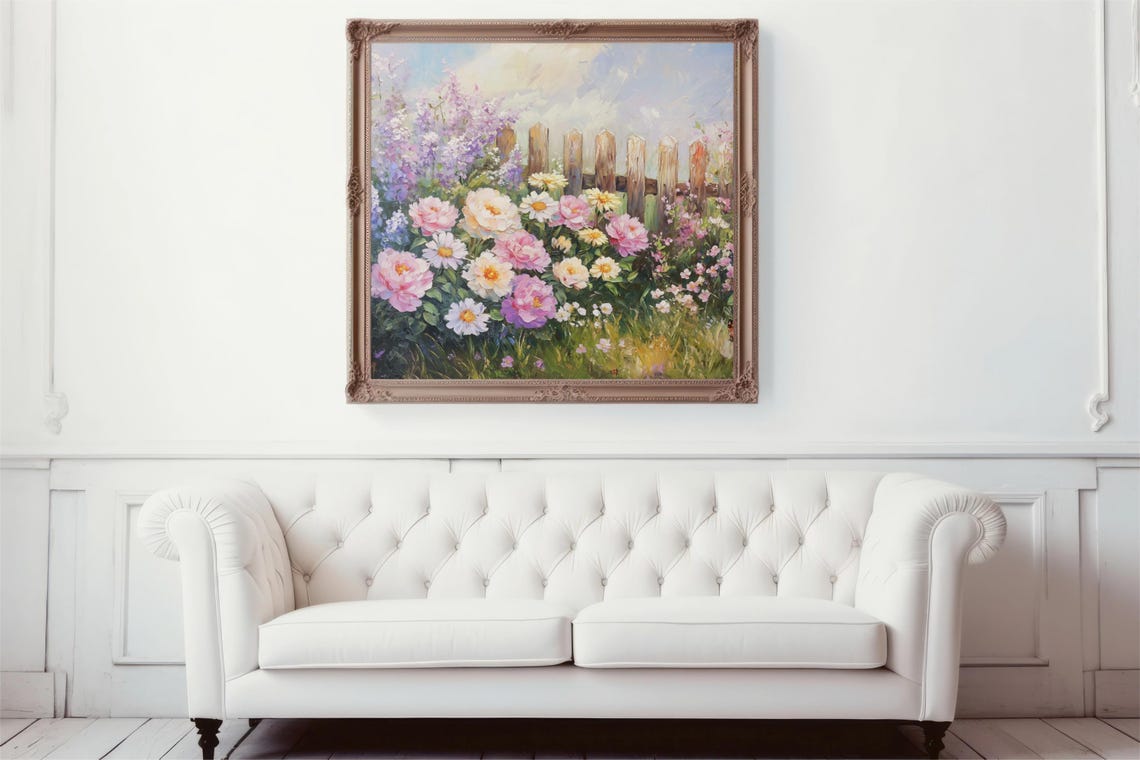 Vintage Rose Garden Wall Art Painting France Landscape Painting Decor Country Roses Painting Cottagecore Summer Scene Landscape Print - Image 4