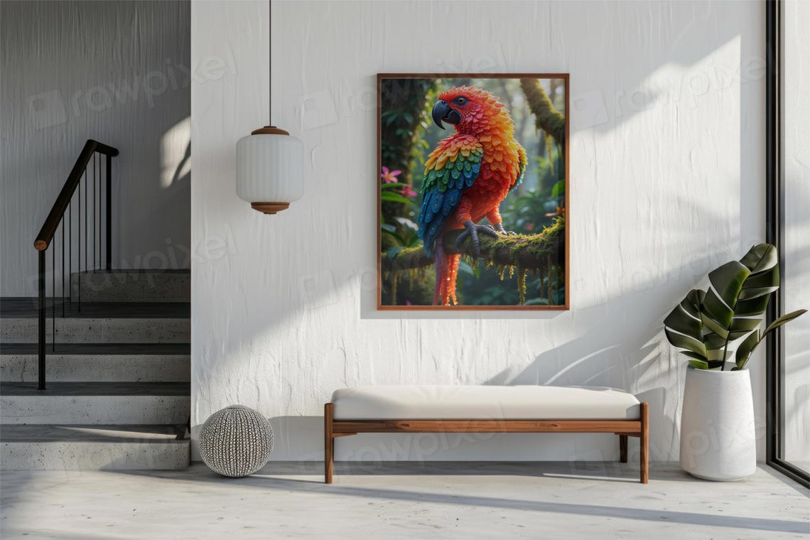 Vibrant Rainbow Parrot Perched on a Mossy Jungle Branch Poster - Image 4