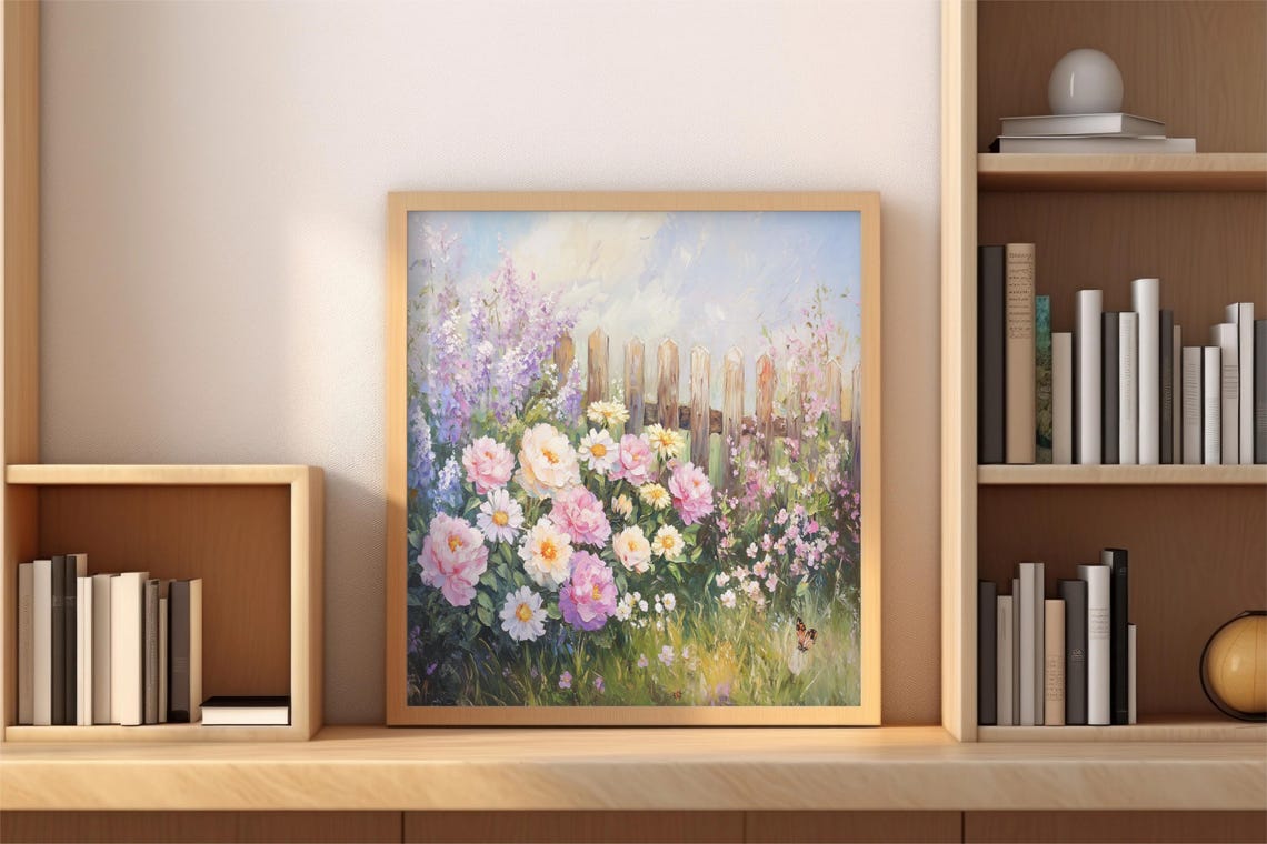 Vintage Rose Garden Wall Art Painting France Landscape Painting Decor Country Roses Painting Cottagecore Summer Scene Landscape Print - Image 3