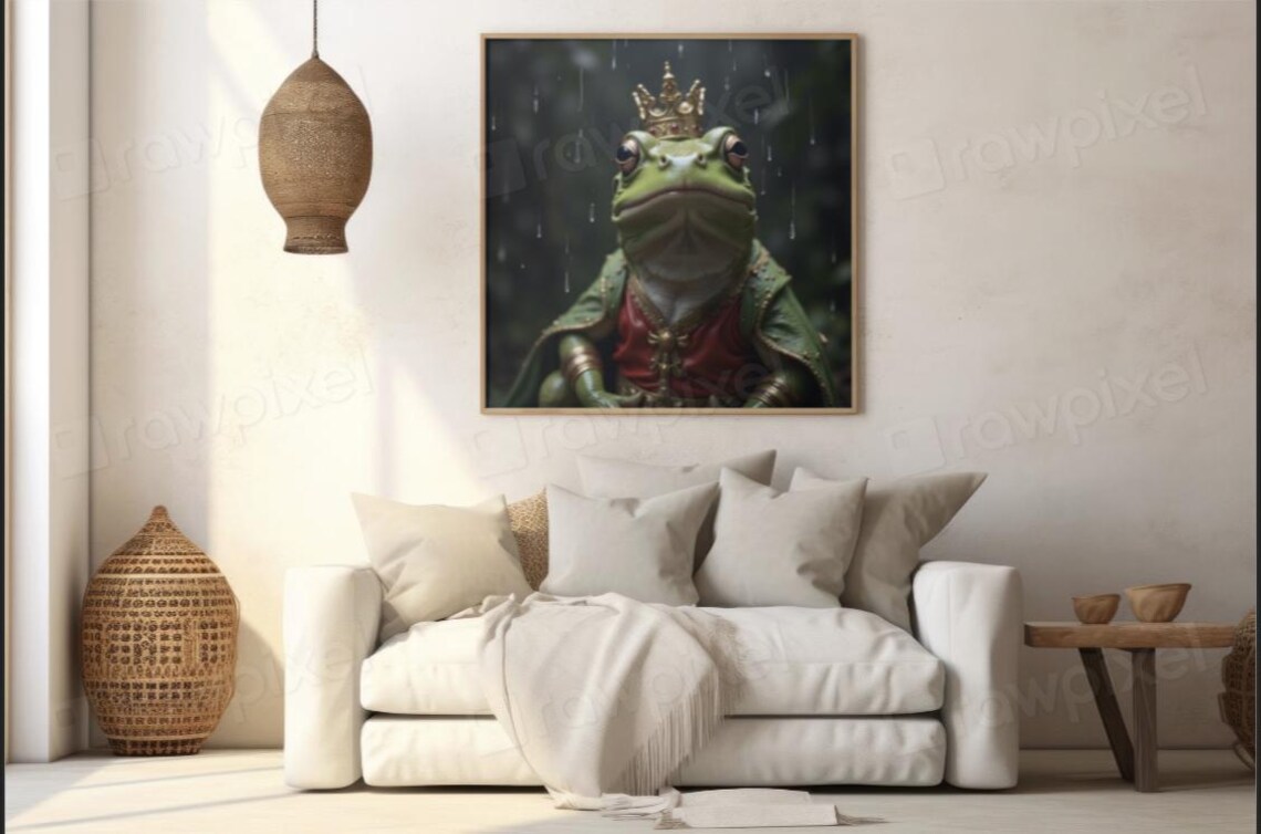 Regal Frog King Wearing a Golden Crown Standing in the Rain Poster - Image 5