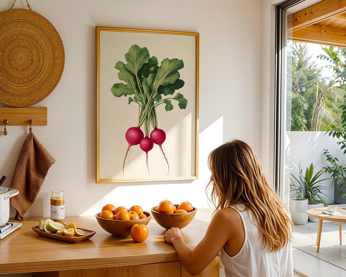 Red Radish Bunch Botanical Vegetable Illustration Kitchen Poster - Image 5