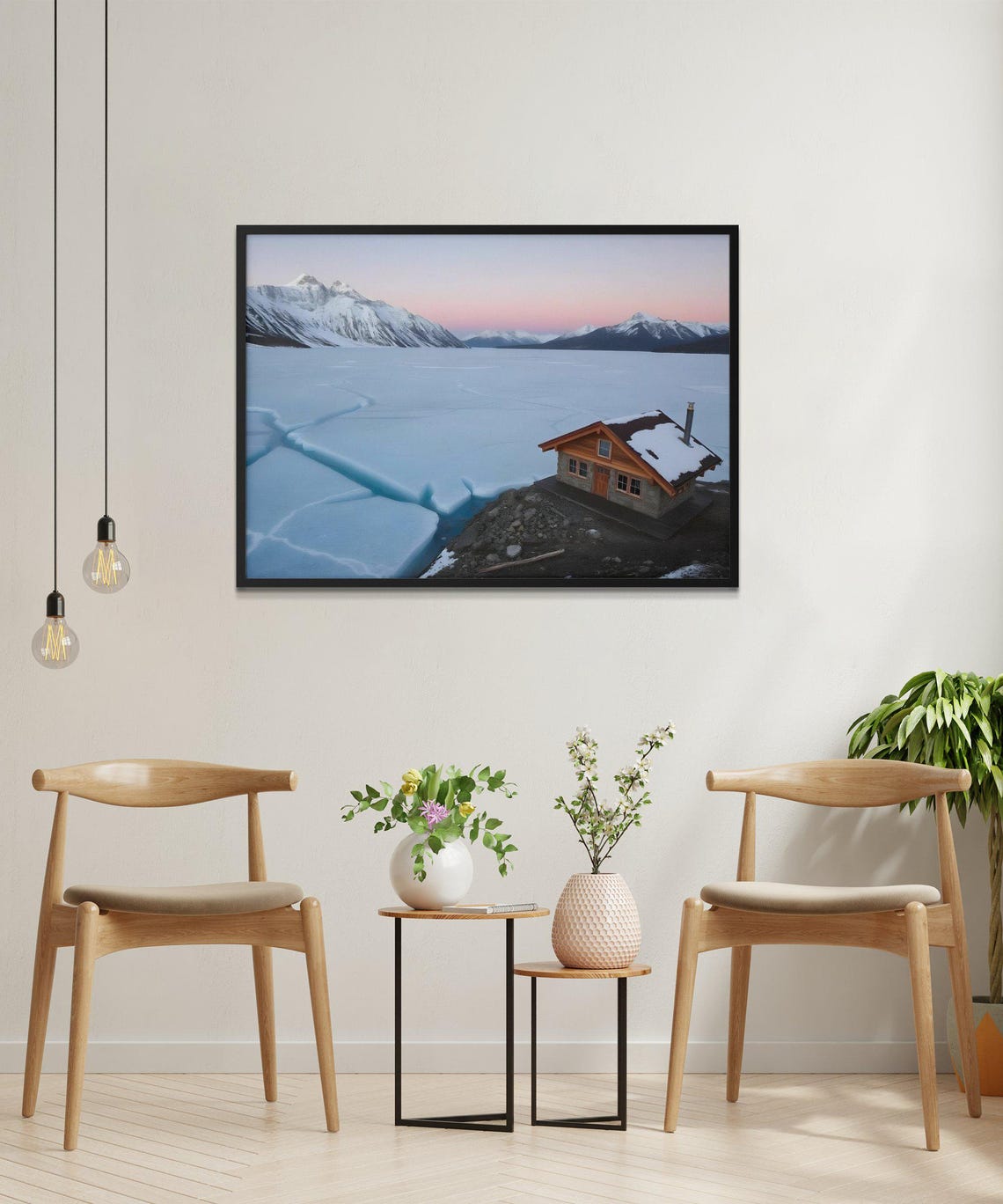 Winter Cabin Wall Art Mountain Landscape Print Sunset Ice Lake Decor Rustic Home Decor Seasonal Art Print For Living Room - Image 2