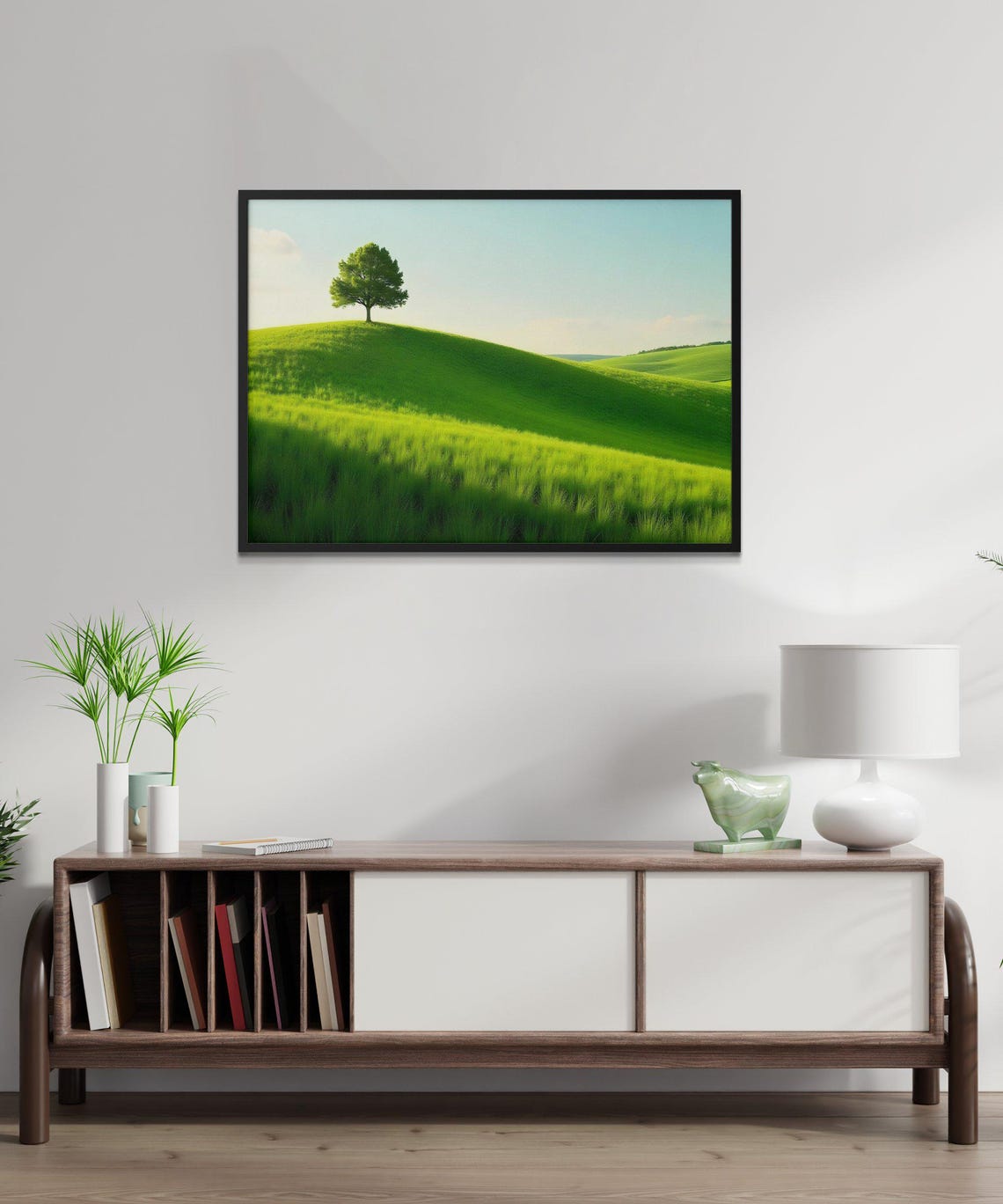 Lone Tree Standing On Rolling Green Hill Serene Landscape Poster - Image 3