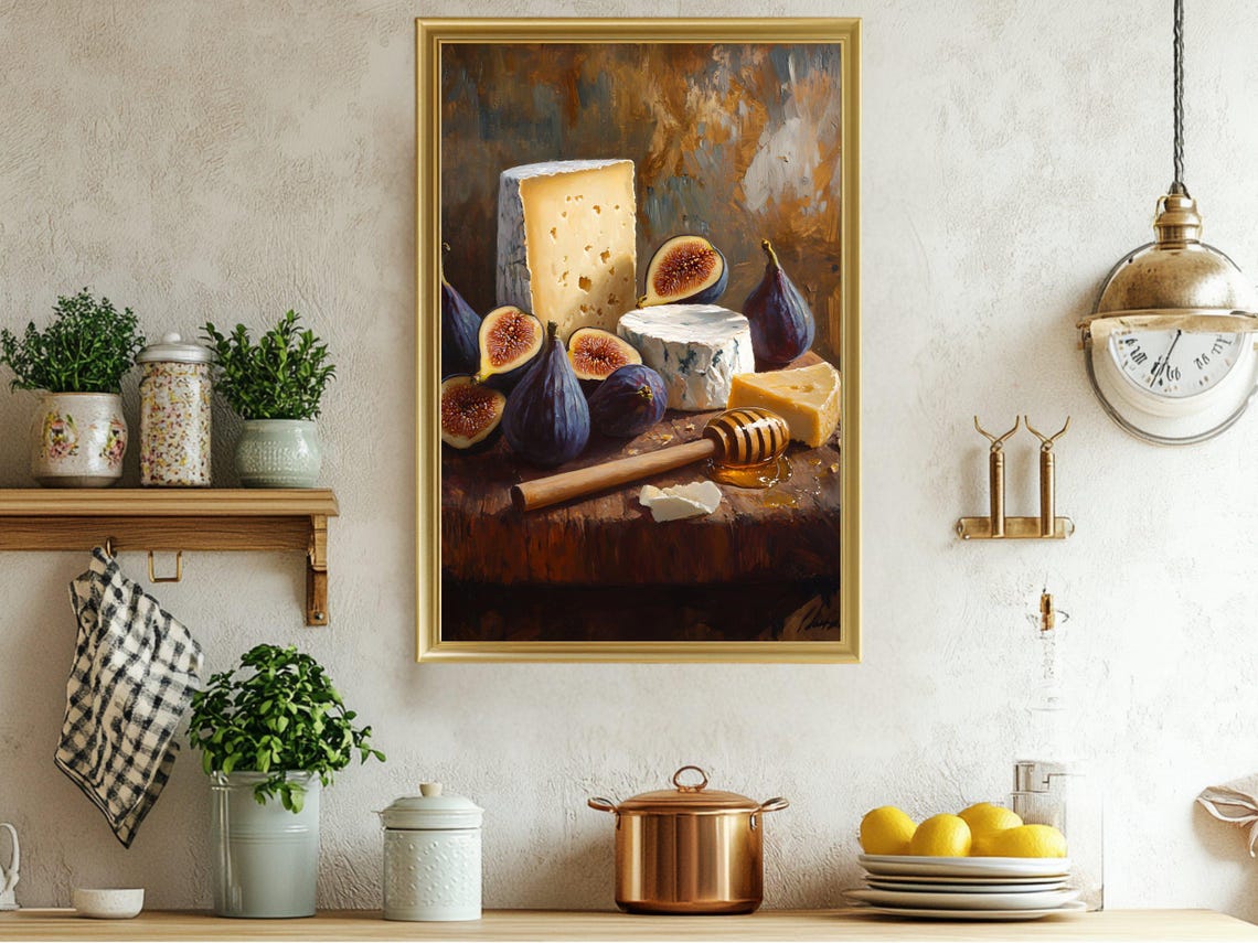 Gourmet Cheese Board with Fresh Figs and Honey Still Life Poster