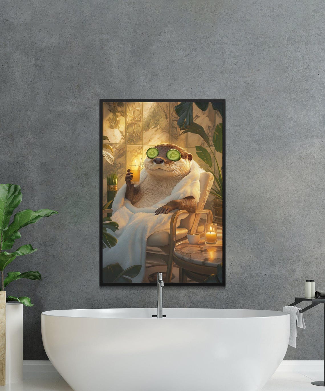 Otter Spa Day With Cucumber Eyes Candle and a Cool Cocktail Poster - Image 2