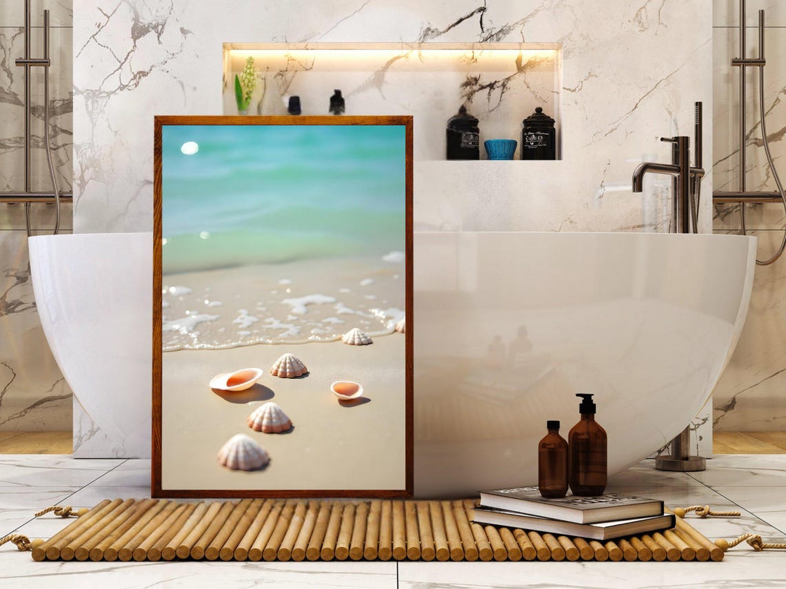 Coastal Seashells Beach Scene Print Ocean Waves Wall Art Nautical Photography Decor Seaside Home Decoration Beach Lovers Gift - Image 2
