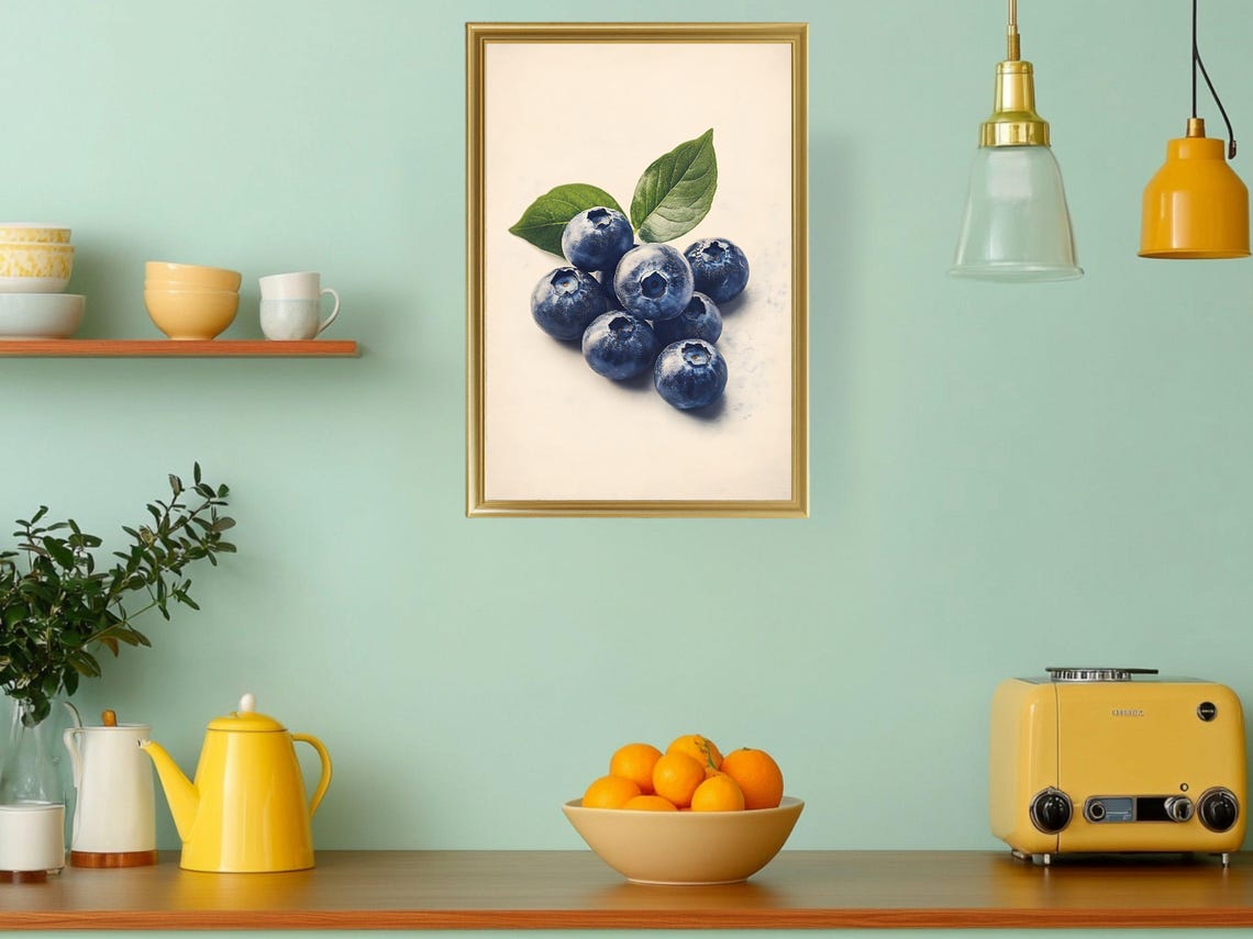 Fresh Blueberries Minimalist Botanical Fruit Kitchen Art Poster - Image 3