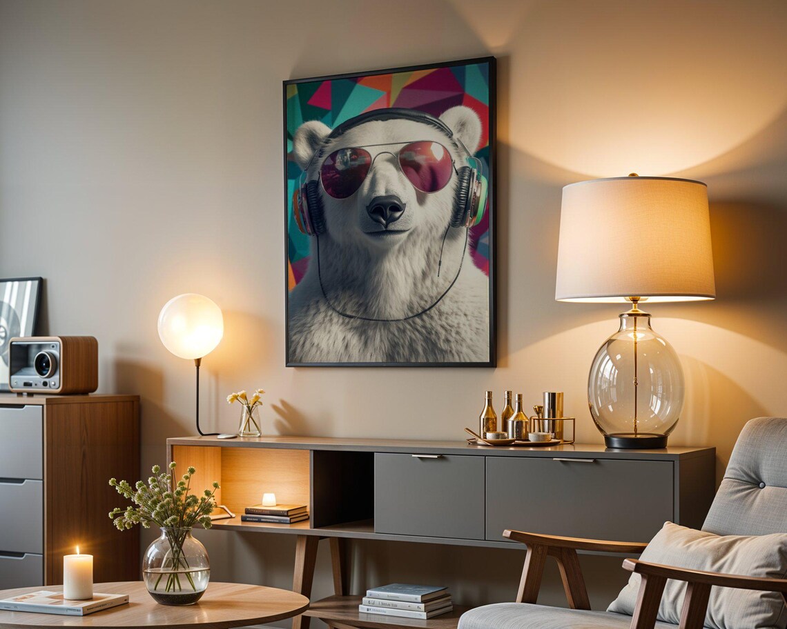 Polar Bear Wearing Headphones And Aviator Sunglasses Portrait Poster - Image 4