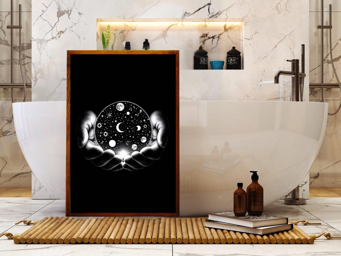 Mystical Hands Holding Universe Wall Art Cosmic Celestial Illustration Moon And Stars Print Unique Spiritual Home Decor - Image 4