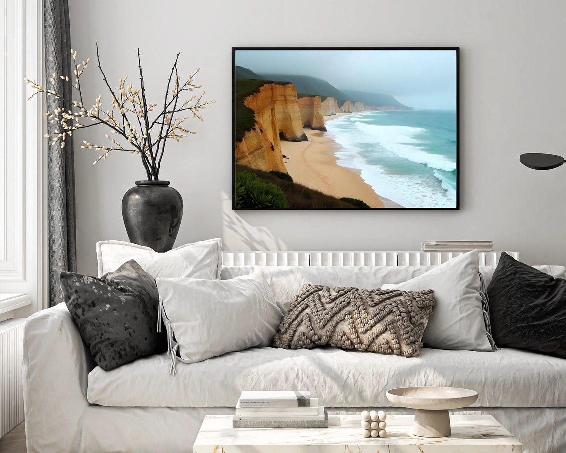 Golden Chalk Cliffs Over a Sandy Beach with Turquoise Surf Poster - Image 4