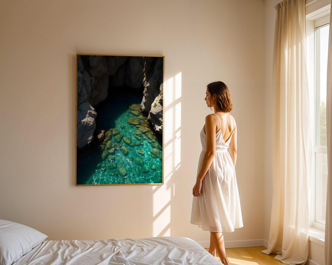 Crystal Clear Turquoise Water Pool in Rocky Coastal Cove Poster - Image 4