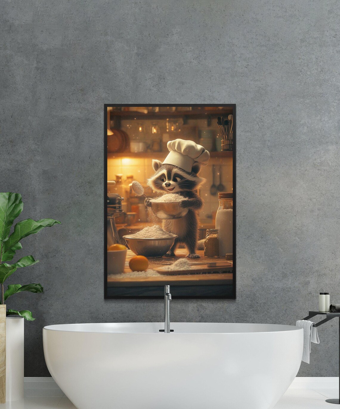 Raccoon Chef in a Toque Mixing Flour in a Cozy Kitchen Poster - Image 2