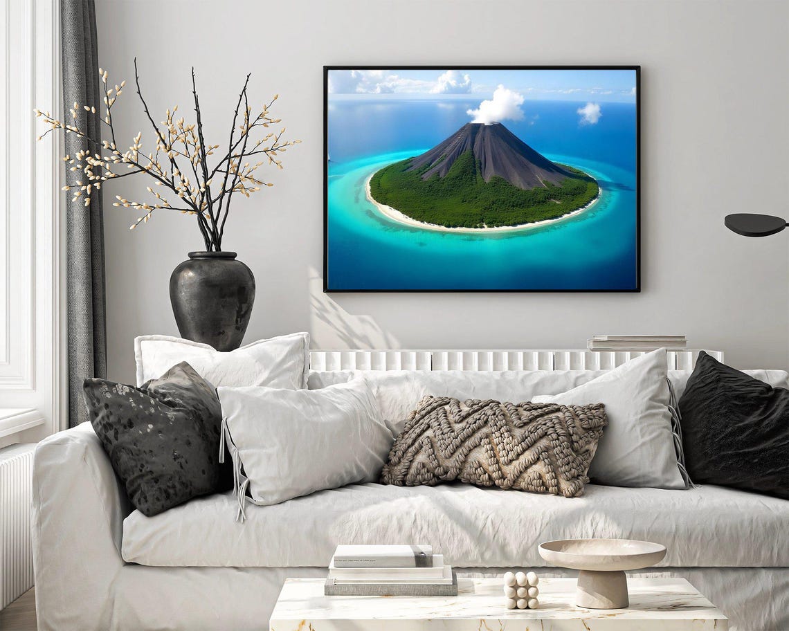 Volcano Island Aerial View Over Turquoise Ocean Tropical Poster - Image 4