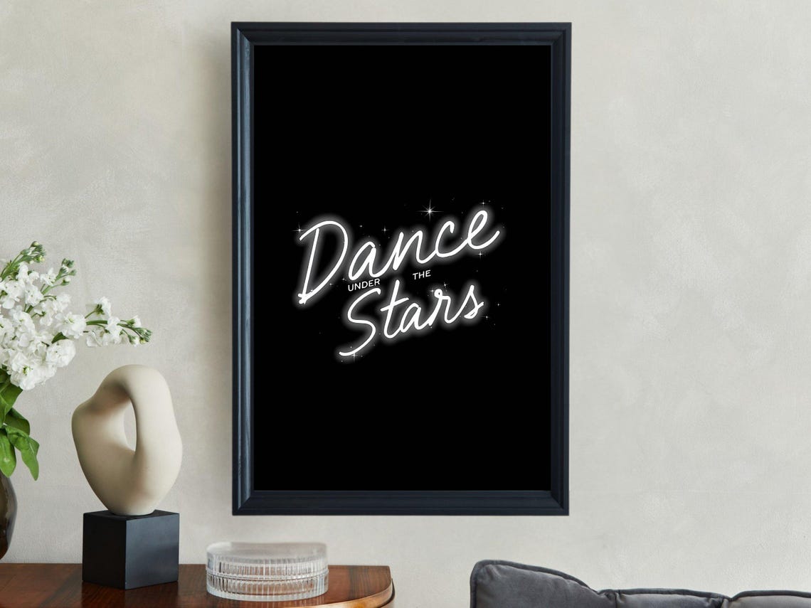 Dance Under The Stars Neon Script Glow Black Typography Poster