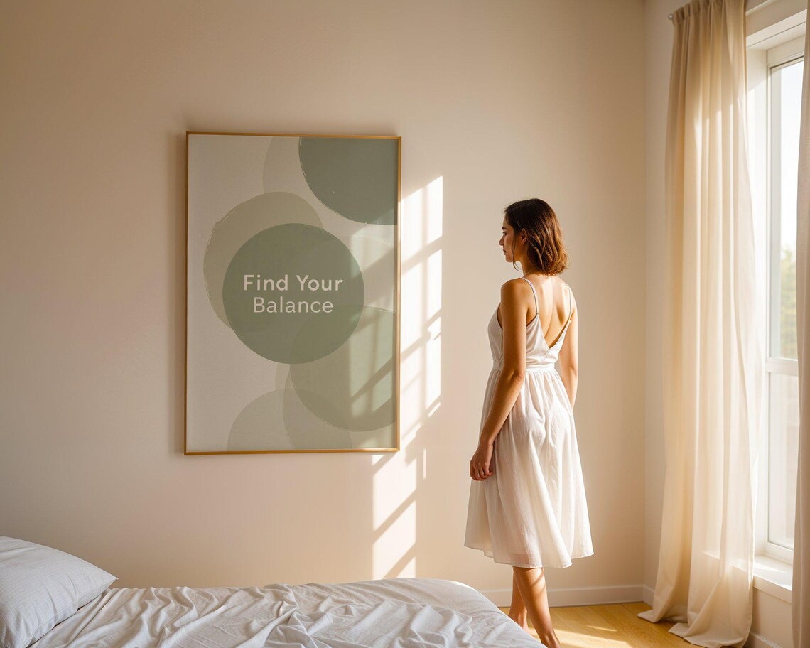 Find Your Balance Sage Green Overlapping Circles Abstract Quote Poster - Image 5