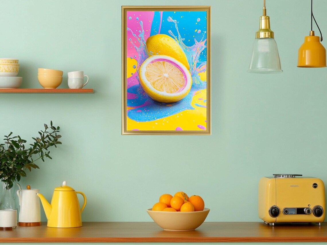 Lemon Splash Art Print Colorful Lemon Wall Art Vibrant Kitchen Decor Modern Fruit Artwork Citrus Home Decor Water Splash Poster - Image 3