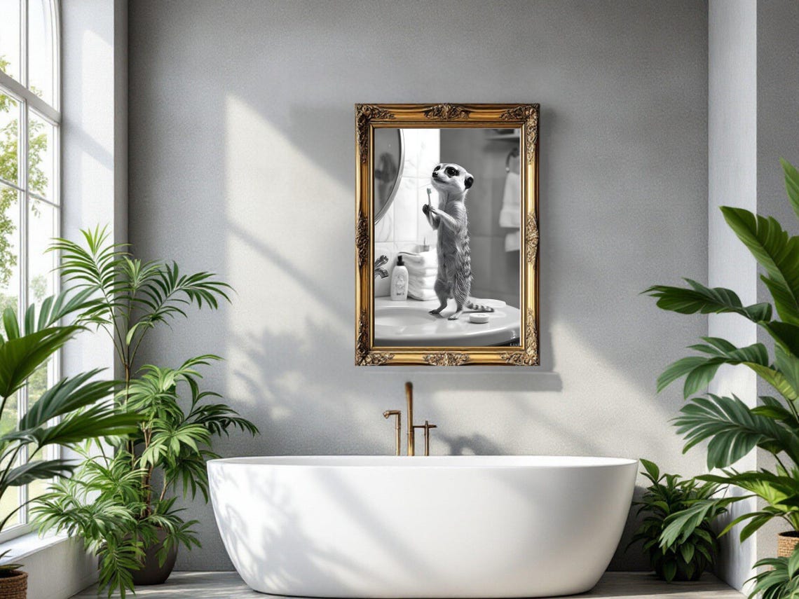Cute Meerkat Brushing Its Teeth While Standing on the Sink Poster - Image 4