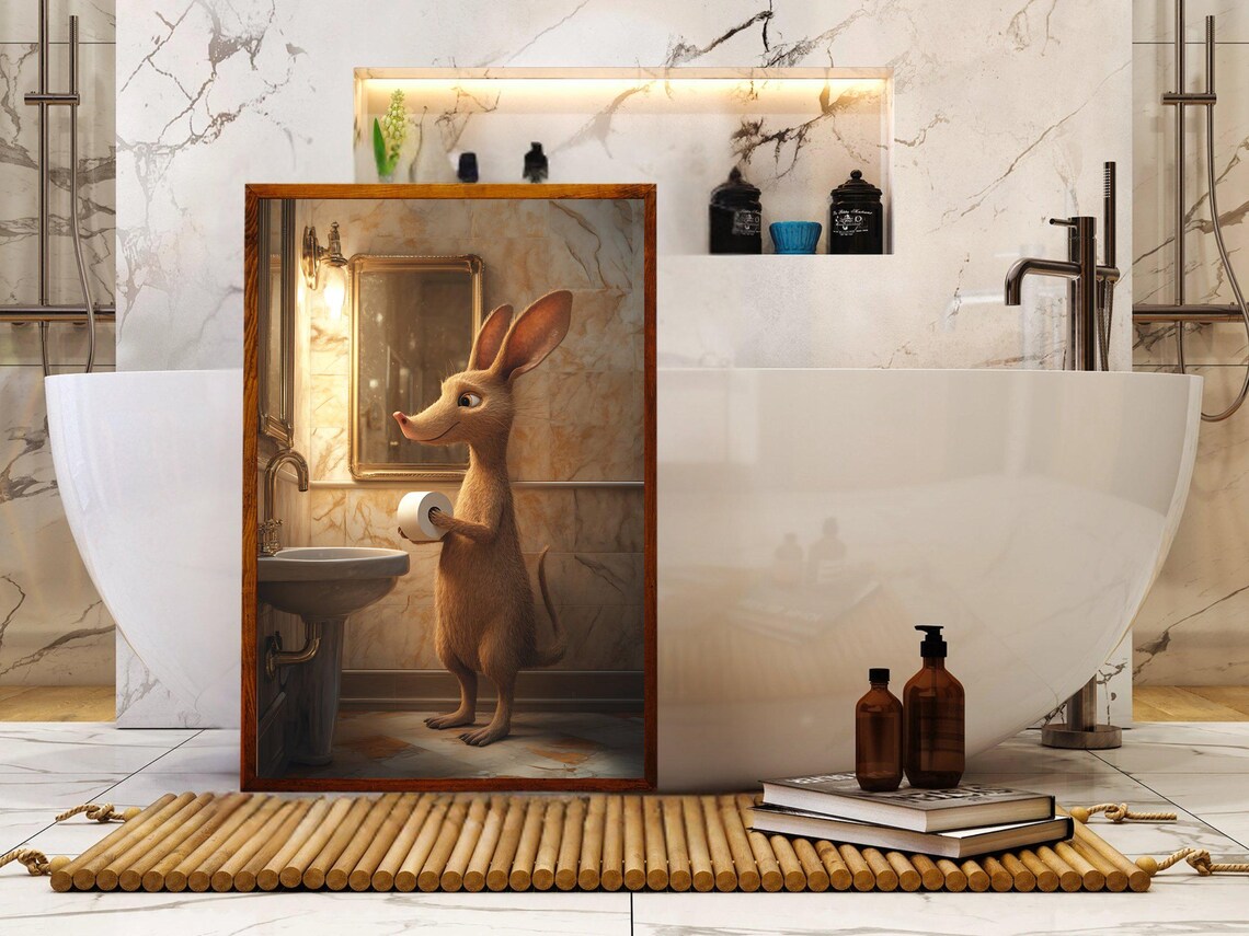 Whimsical Bathroom Wall Art Cute Mouse Print Funny Animal Decor Rustic Bathroom Decor Humorous Wall Picture Toilet Paper Art - Image 5