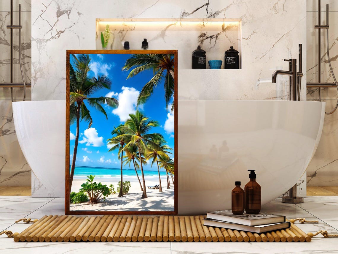 Tall Palm Trees on Pristine Tropical Beach with Turquoise Sea Poster - Image 2