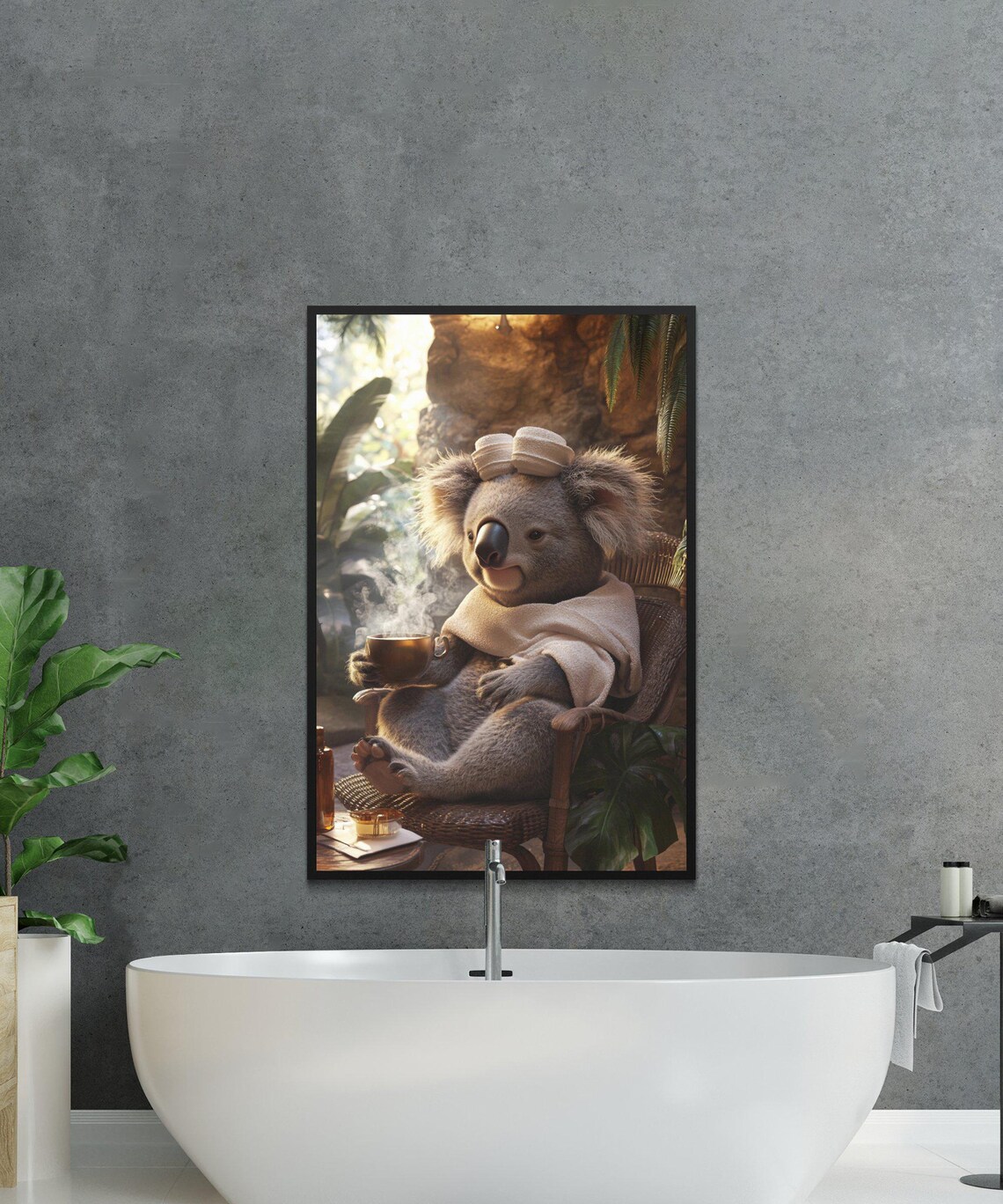 Koala Lounging With a Hot Coffee in a Tropical Garden Poster - Image 2