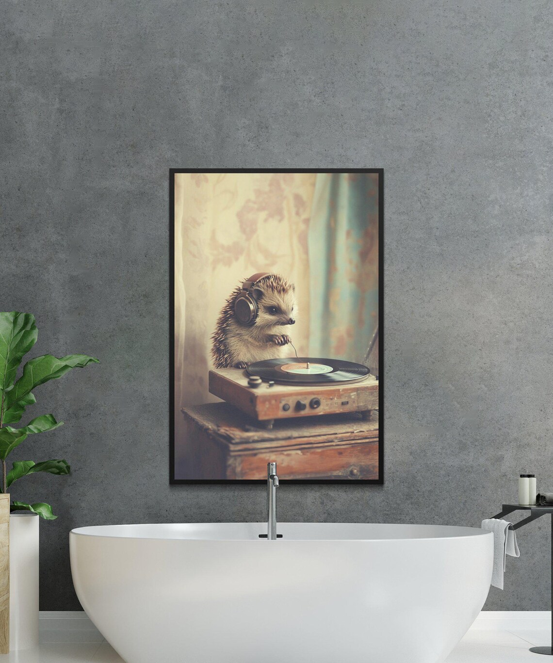 Hedgehog DJ Headphones Vinyl Record Player Funny Music Art Print - Image 3