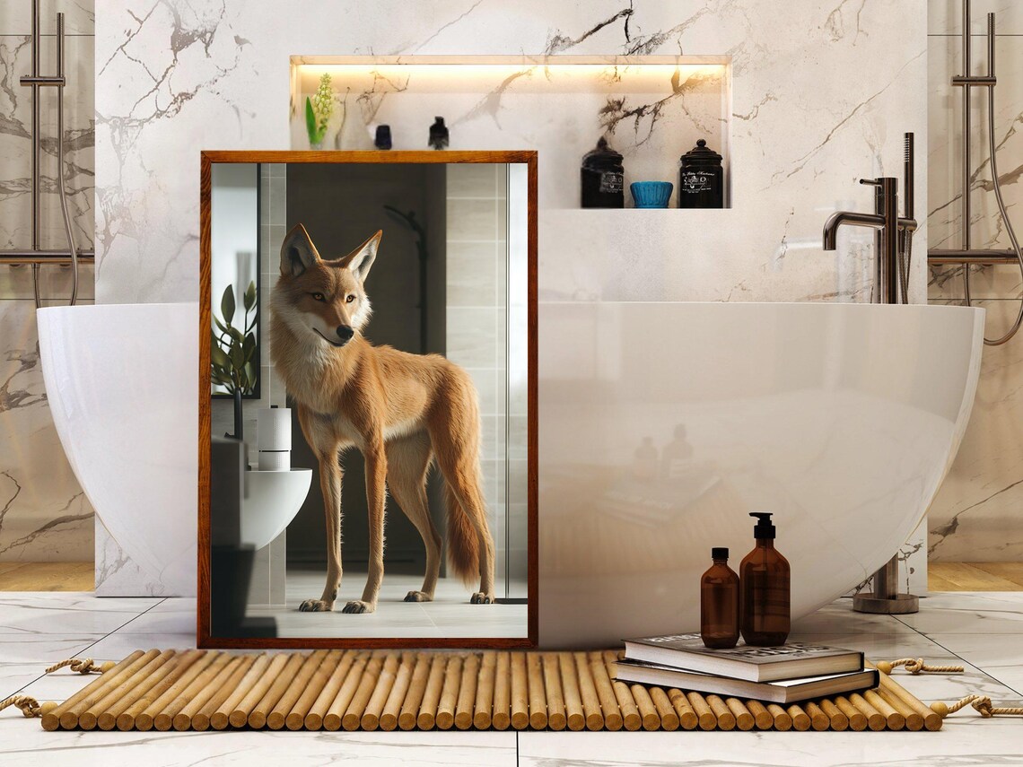 Wild Fox Standing In Modern Bathroom Photorealistic Animal Poster - Image 5
