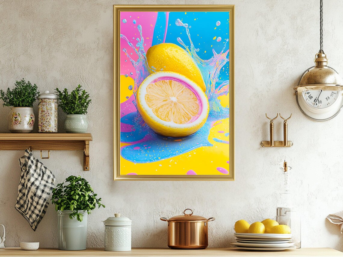 Lemon Splash Art Print Colorful Lemon Wall Art Vibrant Kitchen Decor Modern Fruit Artwork Citrus Home Decor Water Splash Poster - Image 5