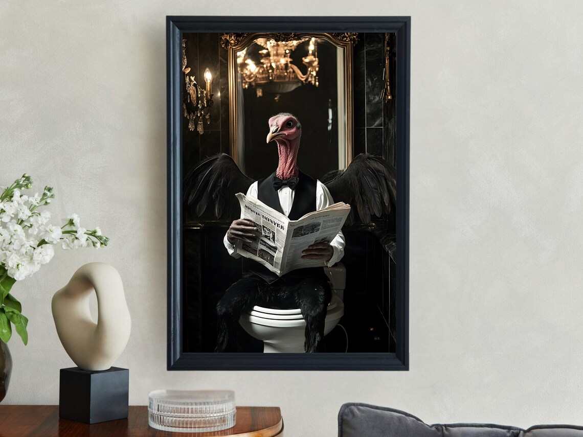 Turkey In Tuxedo Reading Newspaper Funny Bathroom Animal Poster - Image 2
