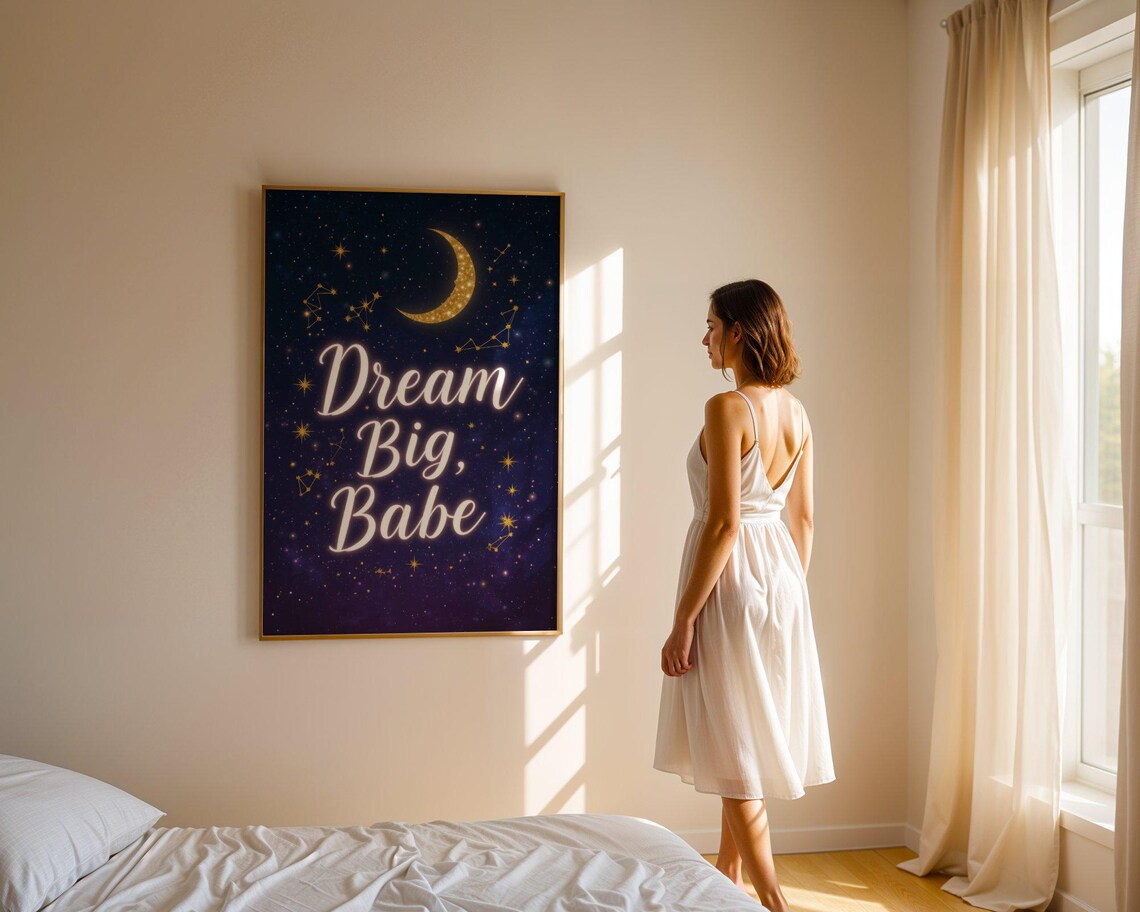 Dream Big Babe Celestial Moon Stars Night Sky Inspirational Quote Poster - Image 5