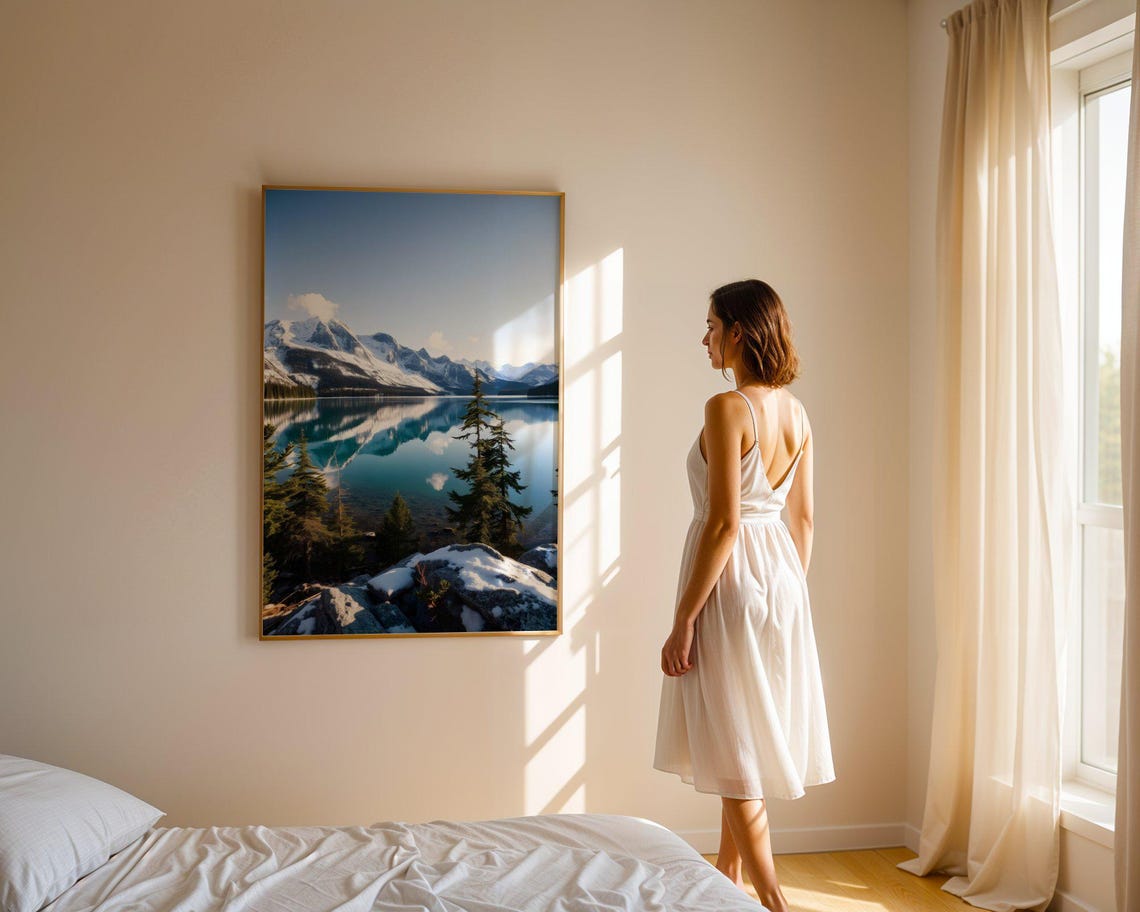Snow-Capped Mountain Peak Reflected in a Still Alpine Lake Poster - Image 2