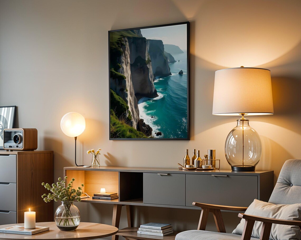 White Chalk Cliffs Coastline Above Turquoise Sea Water Poster - Image 5