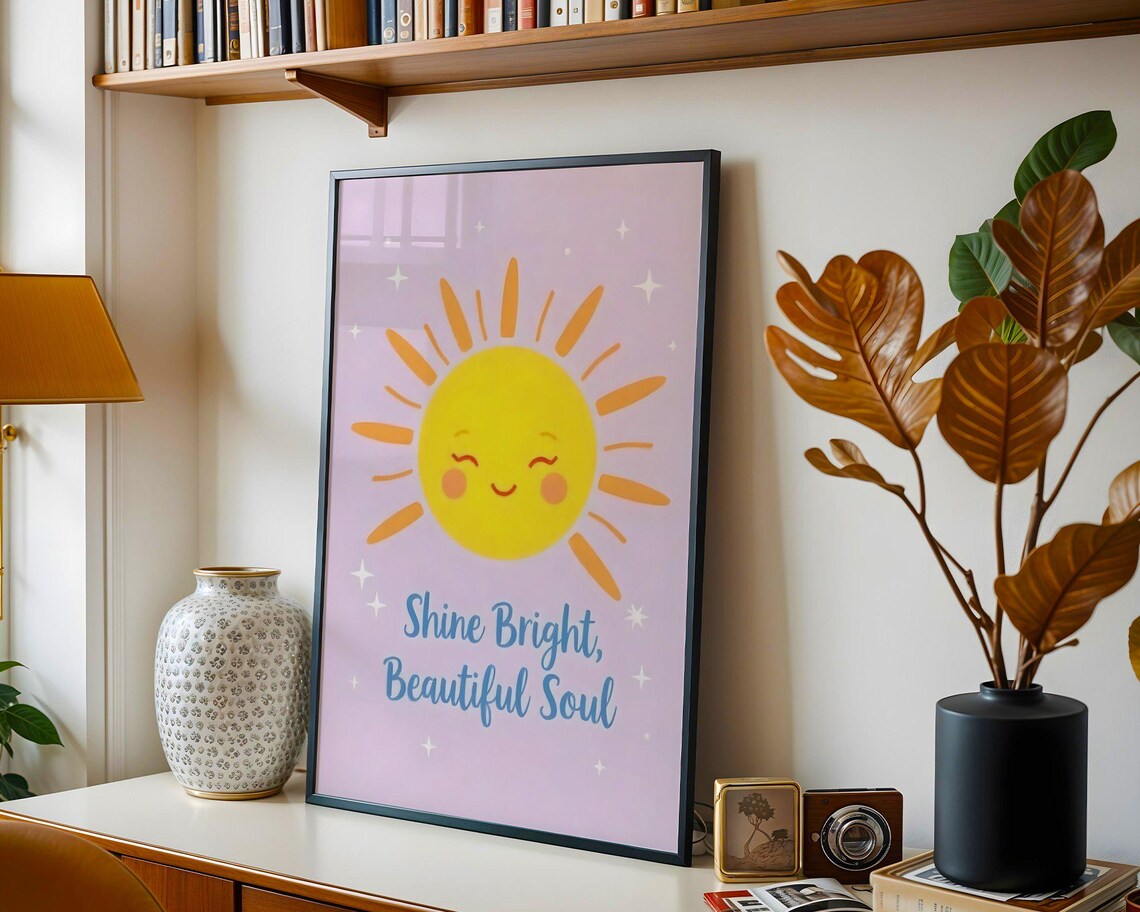 Shine Bright Beautiful Soul Smiling Sun Pink Kids Quote Poster - Image 5
