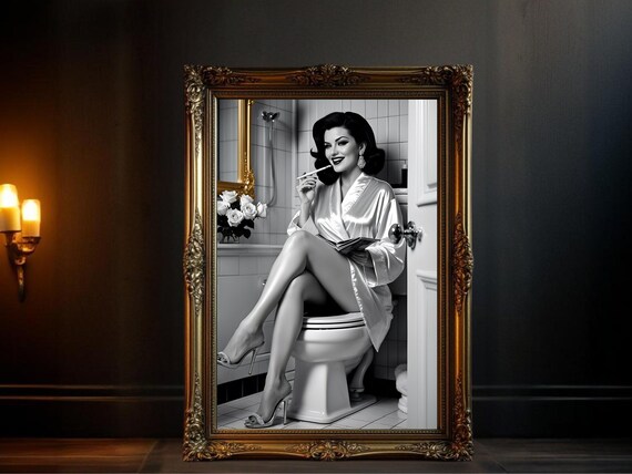 Smiling Pin Up Woman Reading A Magazine In A Satin Robe Poster