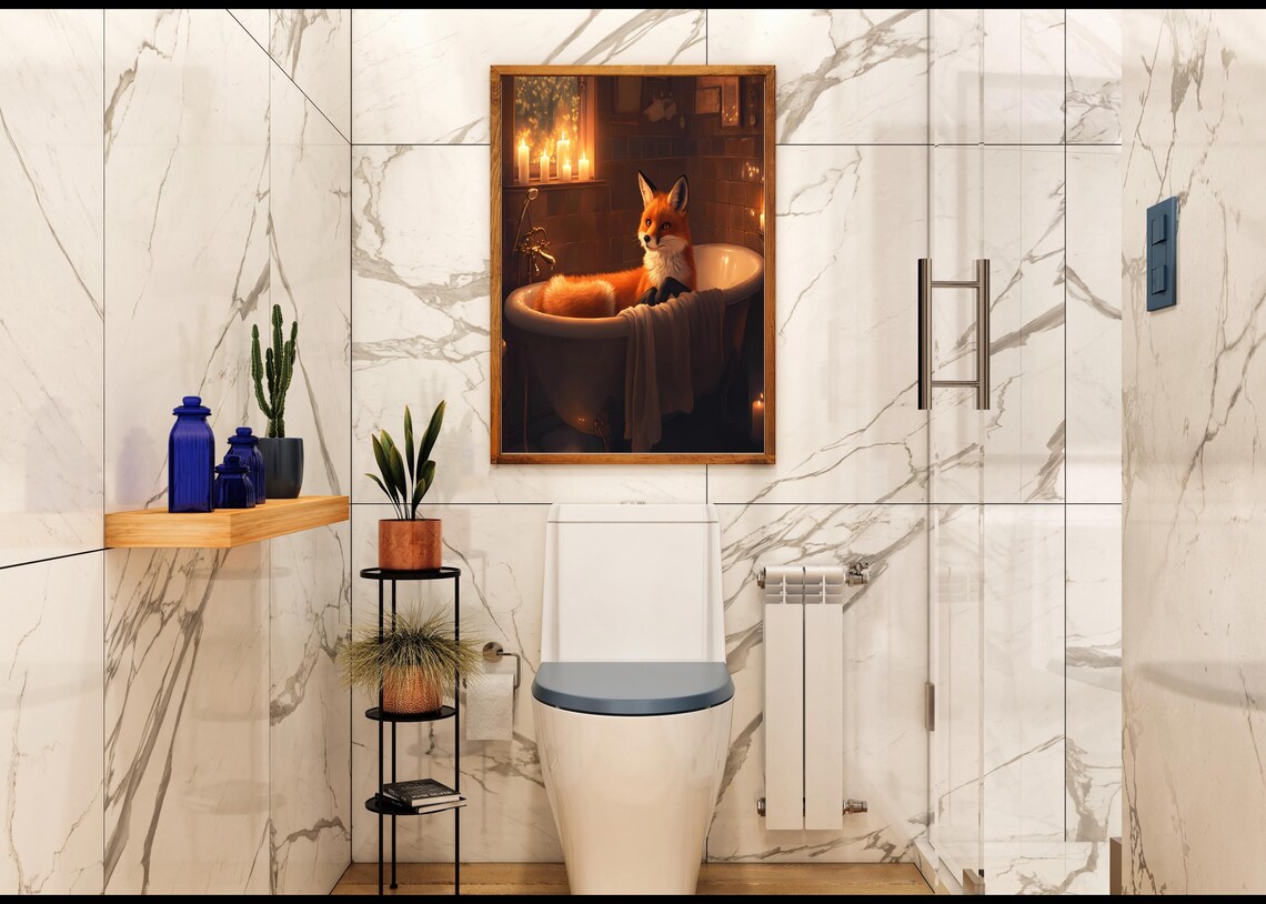 Fox Relaxing In Candlelit White Bathtub Dark Cozy Animal Poster - Image 2