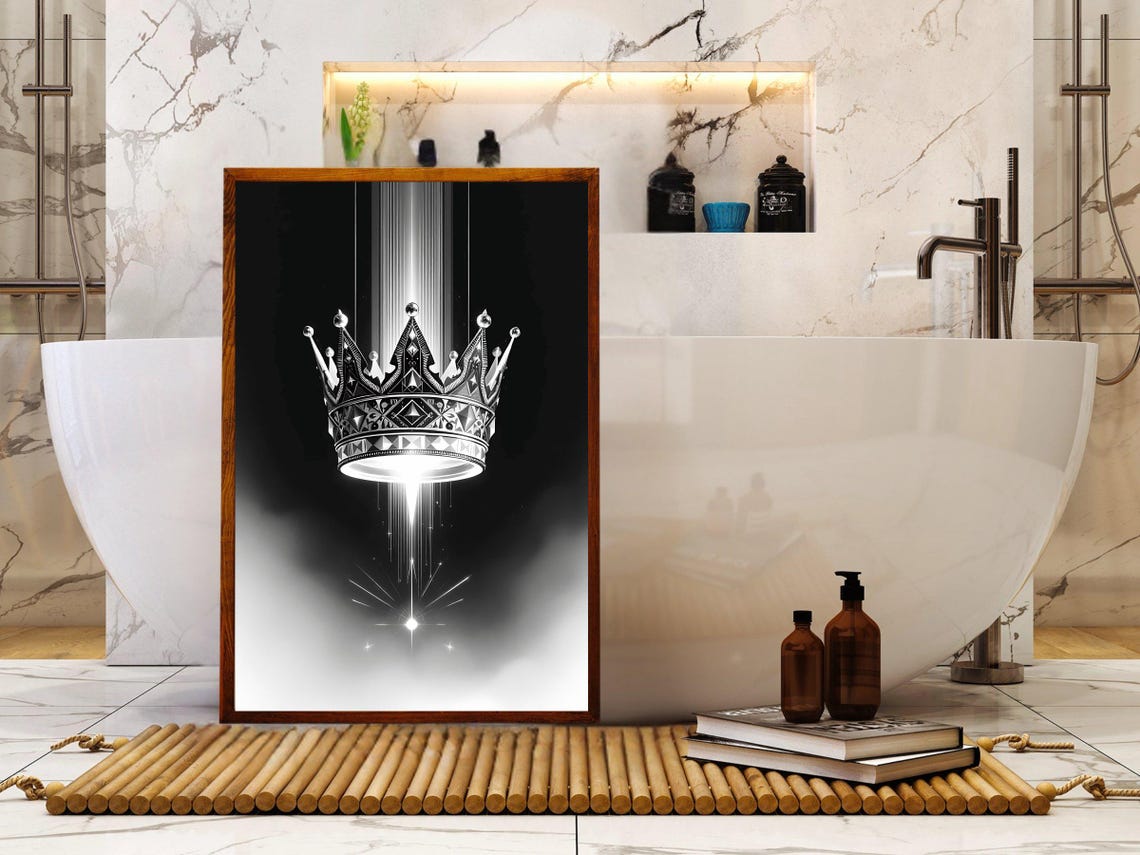 Regal Floating Crown Radiant Light Beam Black White Royal Poster - Image 4