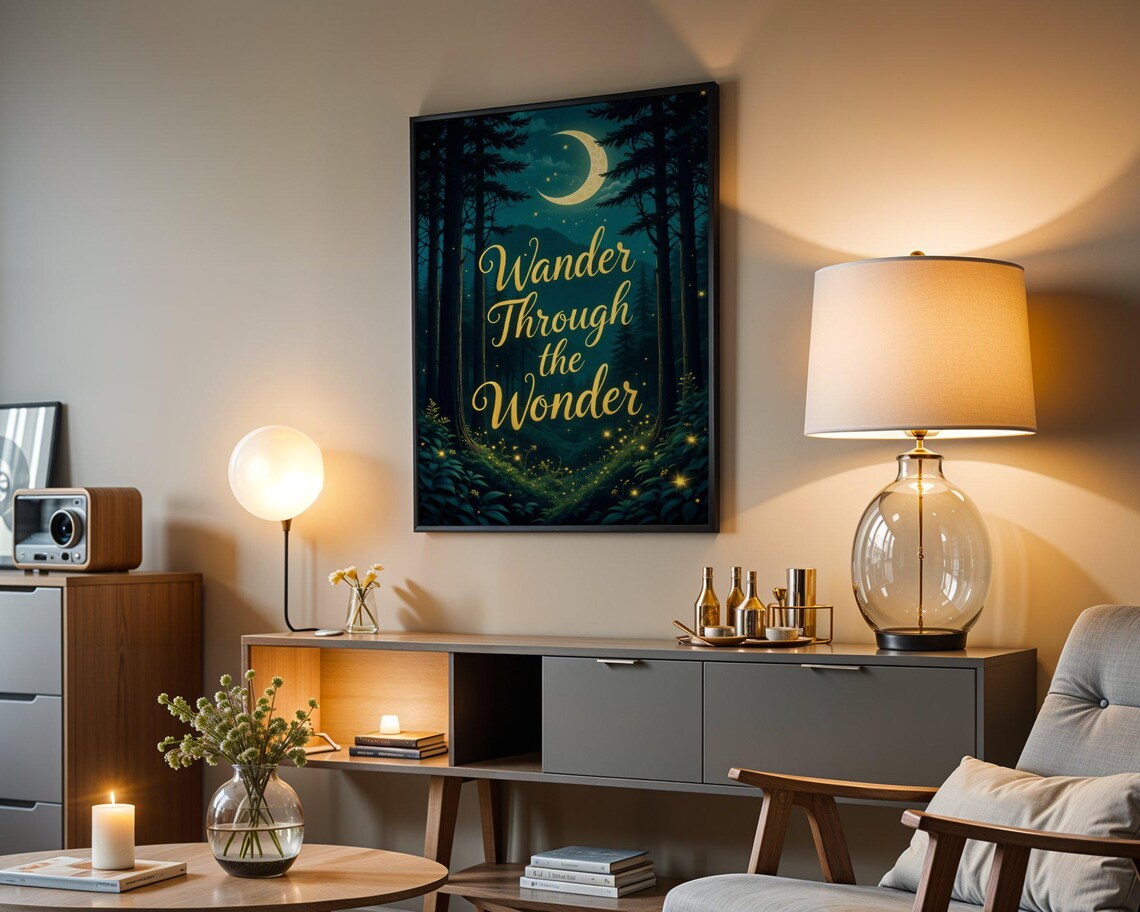 Moonlit Forest Art Wander Through The Wonder Inspirational Quote Wall Art Print Poster Home Decor - Image 4