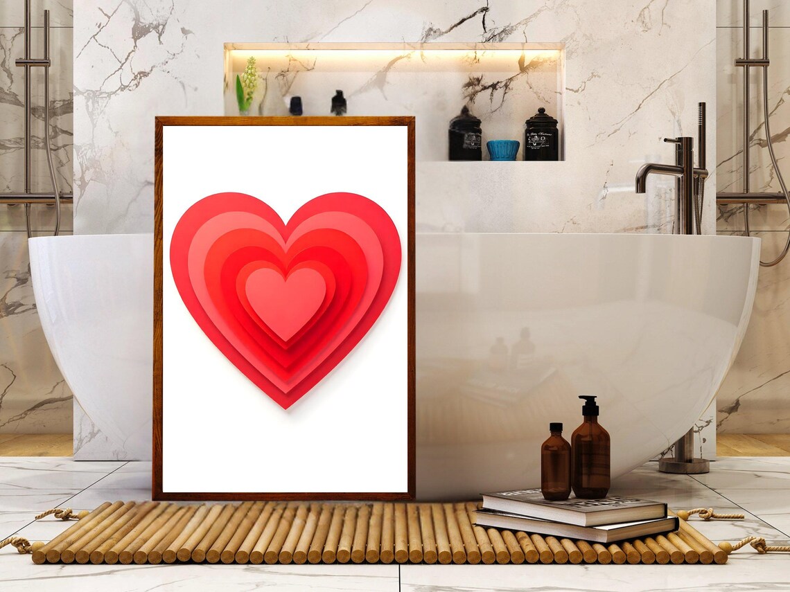 Layered Red Paper Cut Hearts Minimalist Love Themed Wall Art - Image 2