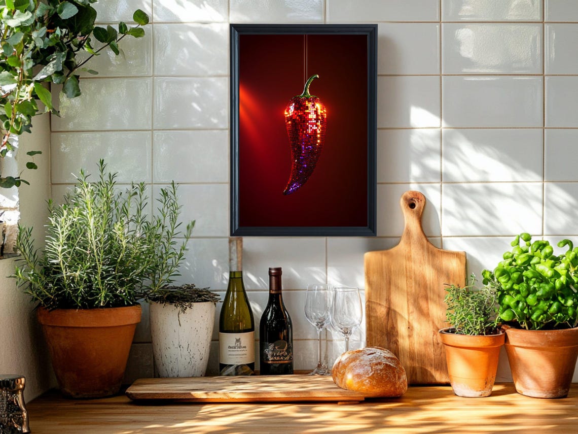 Spicy Disco Chili Pepper Wall Art Red Chili Pepper Print Unique Kitchen Decor Modern Dance Inspired Artwork Red Pepper Poster - Image 2