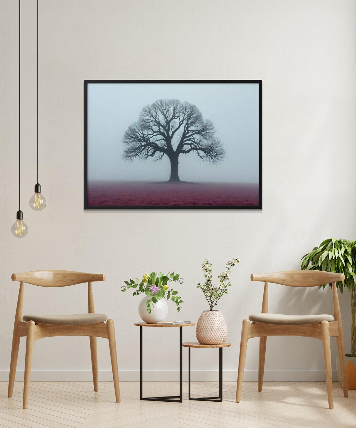 Tree Wall Art Print Misty Landscape Poster Nature Artwork Decor Minimalist Tree Illustration Foggy Field Scenery - Image 2